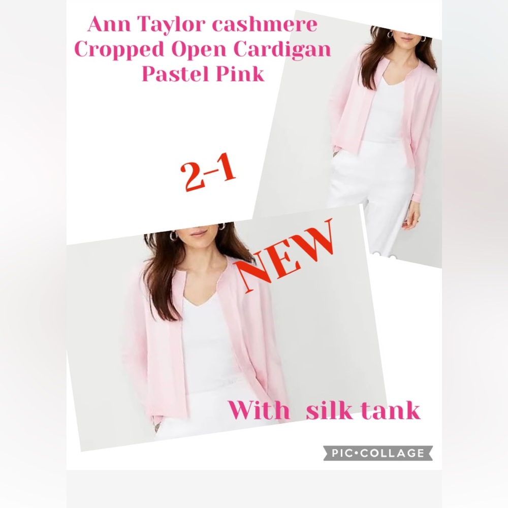 2-1 Deal Ann Taylor cashmere Cropped Open Cardigan Pastel Pink ++free silk